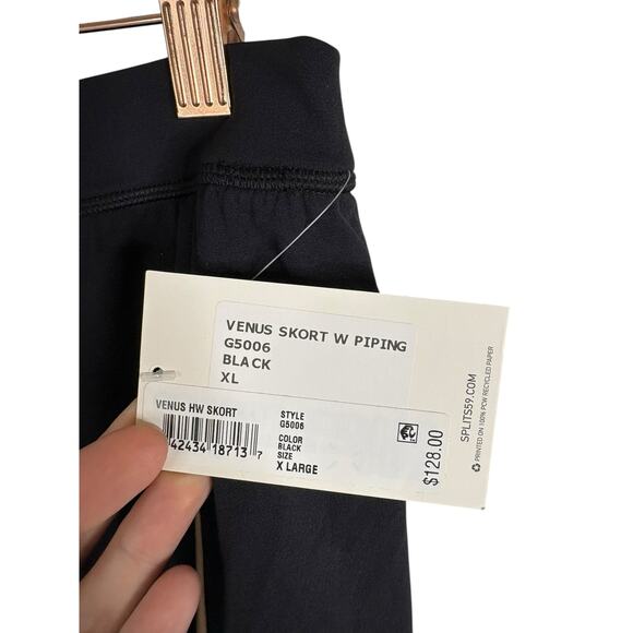 Splits59 Venus High Waist Piped Skort Skirt Tennis Active Athleisure Black Sz XL - Picture 8 of 9